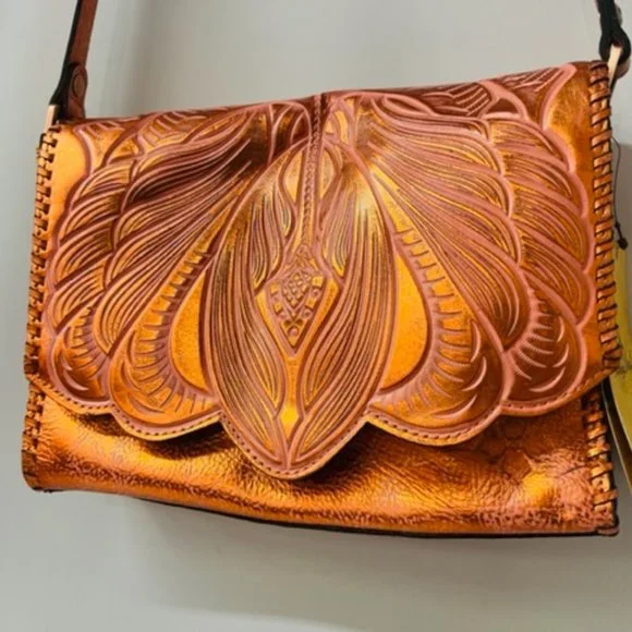 Patricia Nash Sarola Crossbody in Burnt Coral, Metallic Burnished